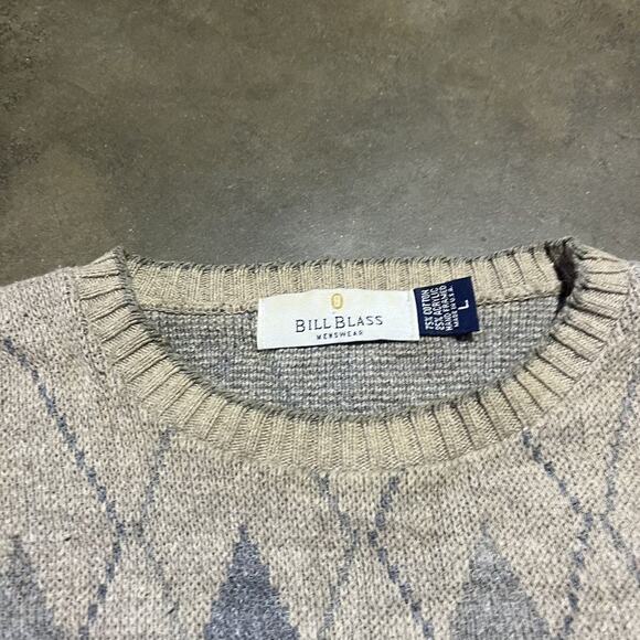 Vintage 90s Bill Blass Brown Argyle Cotton Boxy Sweater - Picture 5 of 5